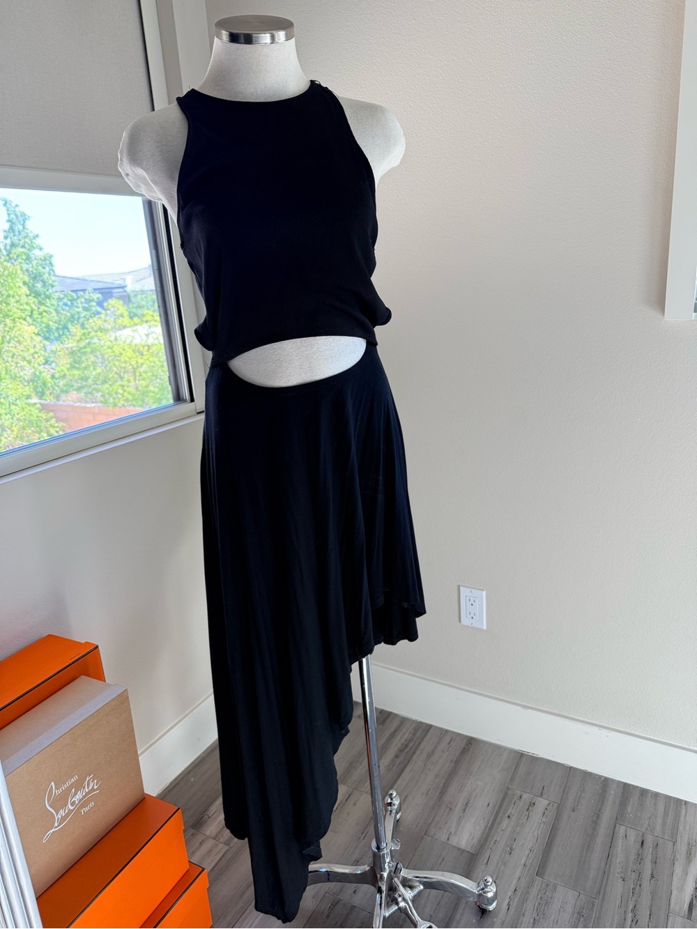 Free People Black Asymmetrical Cutout Midi Dress size small